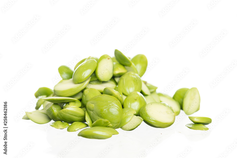 Parkia speciosa seeds or bitter bean isolated on white Parkia speciosa seeds or bitter bean isolated on white