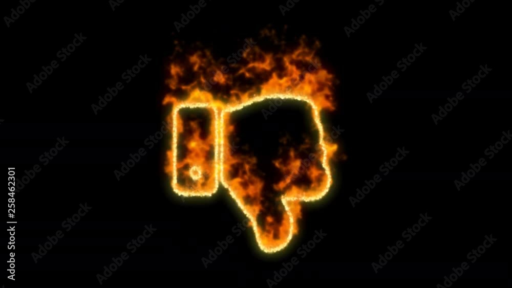thumbs down symbol inflames. Then disappears. In - Out loop. Alpha channel Premultiplied - Matted with color black thumbs down symbol inflames. Then disappears. In - Out loop. Alpha channel Premultiplied - Matted with color black