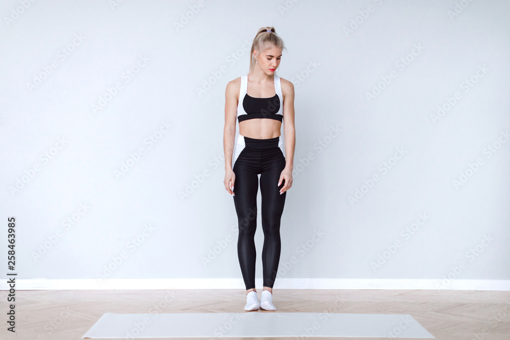 Fitness woman in studio before training.