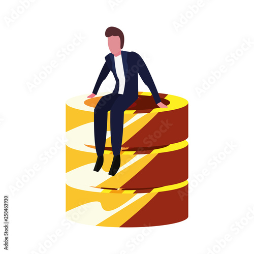 businessman sitting on coins