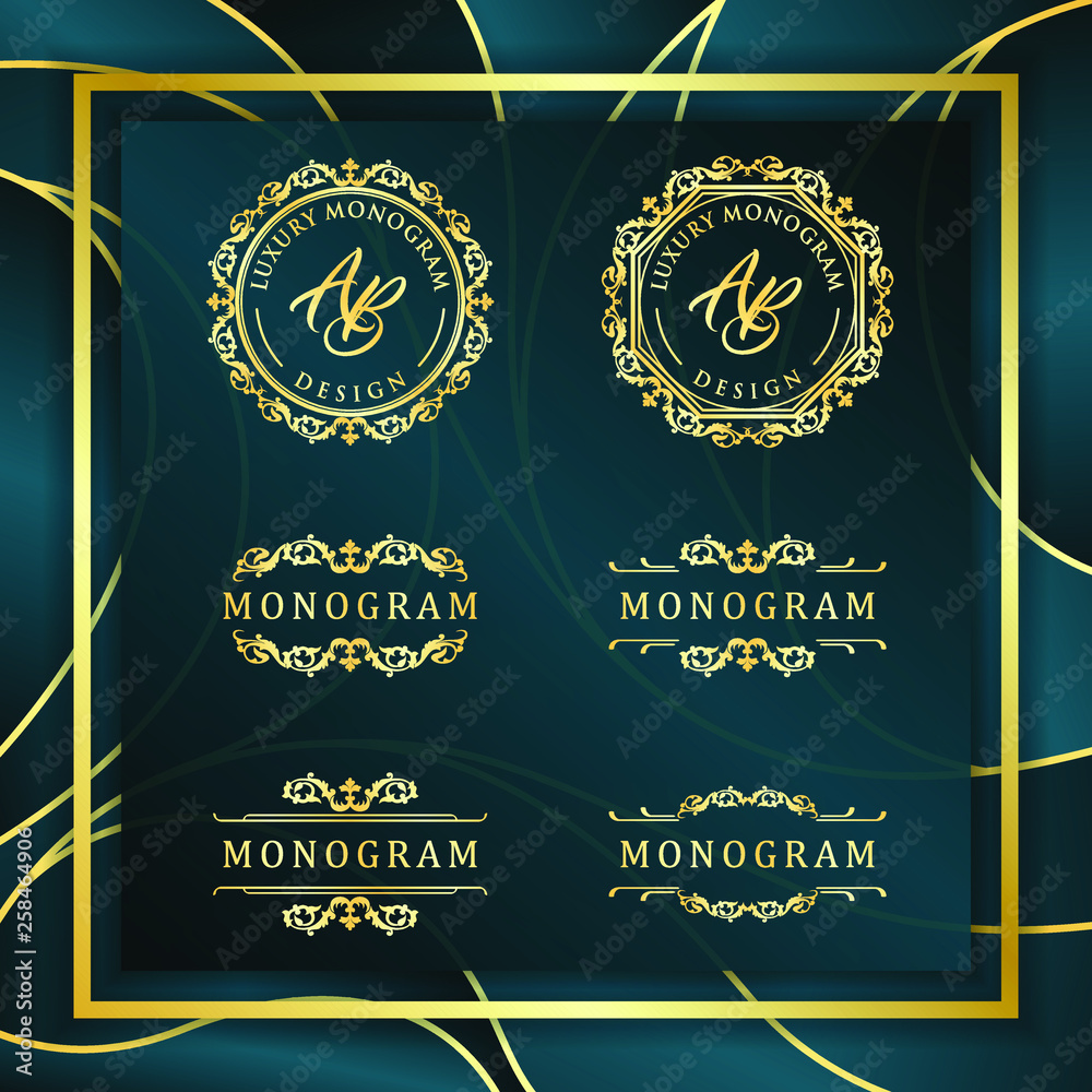 Luxury design set with elegant dark blue background Luxury design set with elegant dark blue background