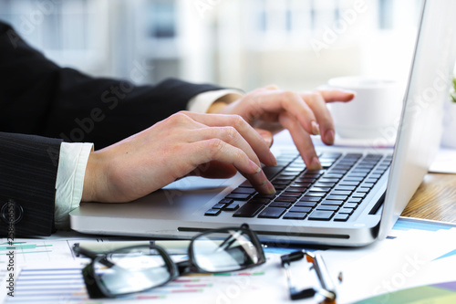 female hand with objects for doing business in the office