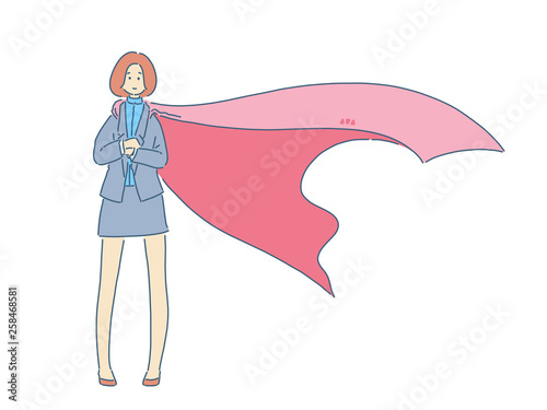Superhero, Young and beautiful smart woman in cape growing - Vector
