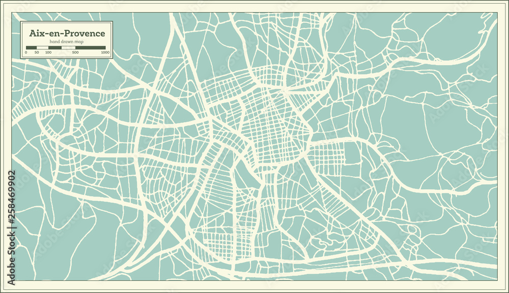 Aix-en-Provence France City Map in Retro Style. Outline Map.
