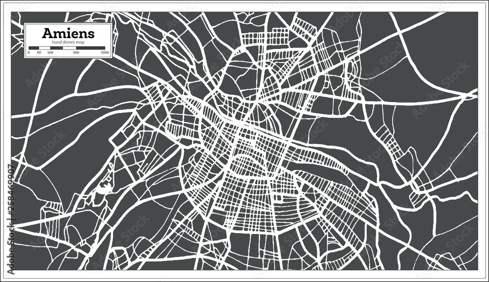 Amiens France City Map in Retro Style. Outline Map. Vector Illustration.