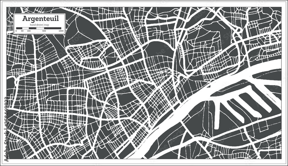 Obraz premium Argenteuil France City Map in Retro Style. Outline Map. Vector Illustration.