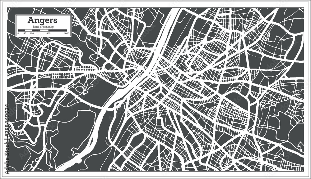 Angers France City Map in Retro Style. Outline Map. Vector Illustration.