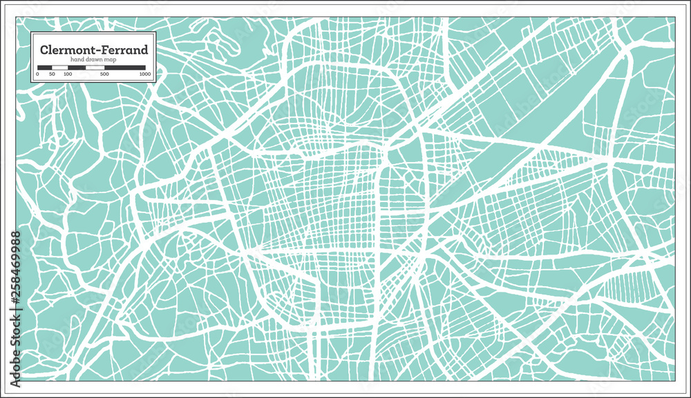 Clermont-Ferrand France City Map in Retro Style. Outline Map.