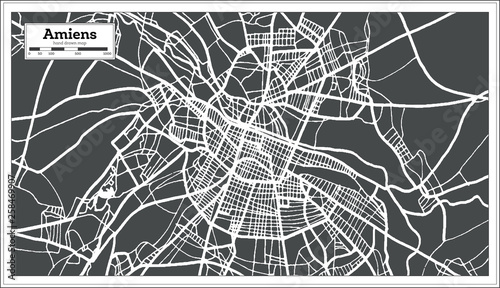 Amiens France City Map in Retro Style. Outline Map. Vector Illustration.