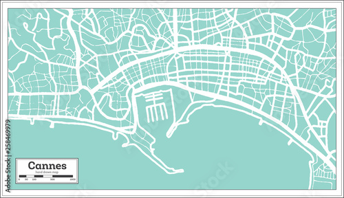 Cannes France City Map in Retro Style. Outline Map. Vector Illustration.