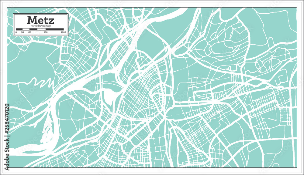 Metz France City Map in Retro Style. Outline Map.