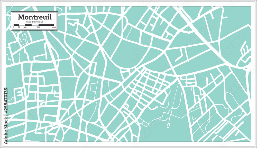 Fototapeta premium Montreuil France City Map in Retro Style. Outline Map. Vector Illustration.