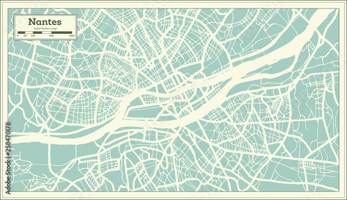 Nantes France City Map in Retro Style. Outline Map. photo