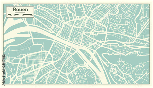 Fotografia, Obraz Rouen France City Map in Retro Style
