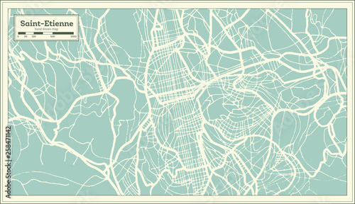 Saint-Etienne France City Map in Retro Style. Outline Map.