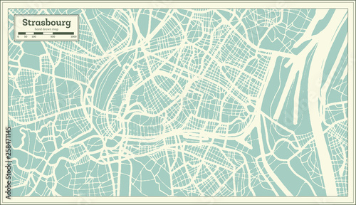 Strasbourg France City Map in Retro Style. Outline Map. Vector Illustration.