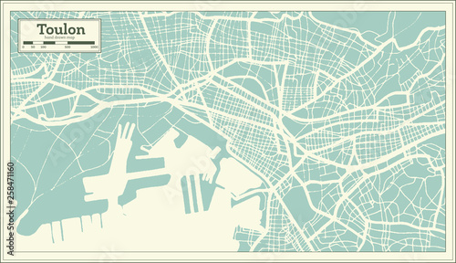 Toulon France City Map in Retro Style. Outline Map. Vector Illustration.