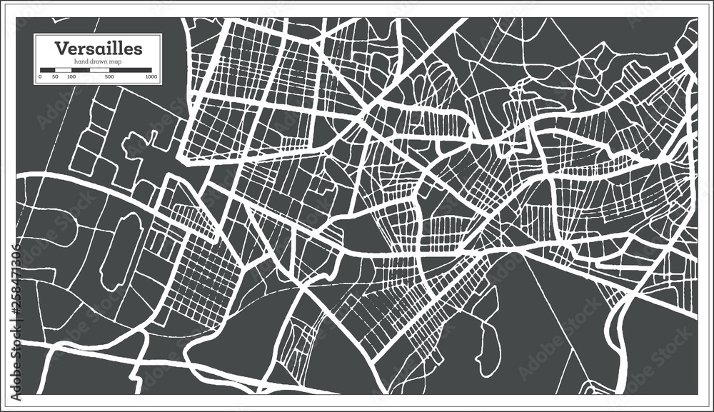 Versailles France City Map in Retro Style. Outline Map. Vector Illustration.
