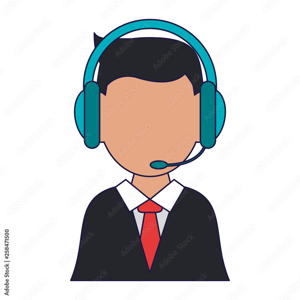Call center agent operator avatar blue lines