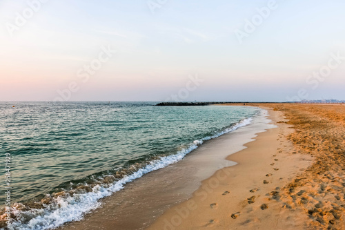 Horizon of Seascape, water waves at Jumeirah Beach in Dubai, United Arab Emirates