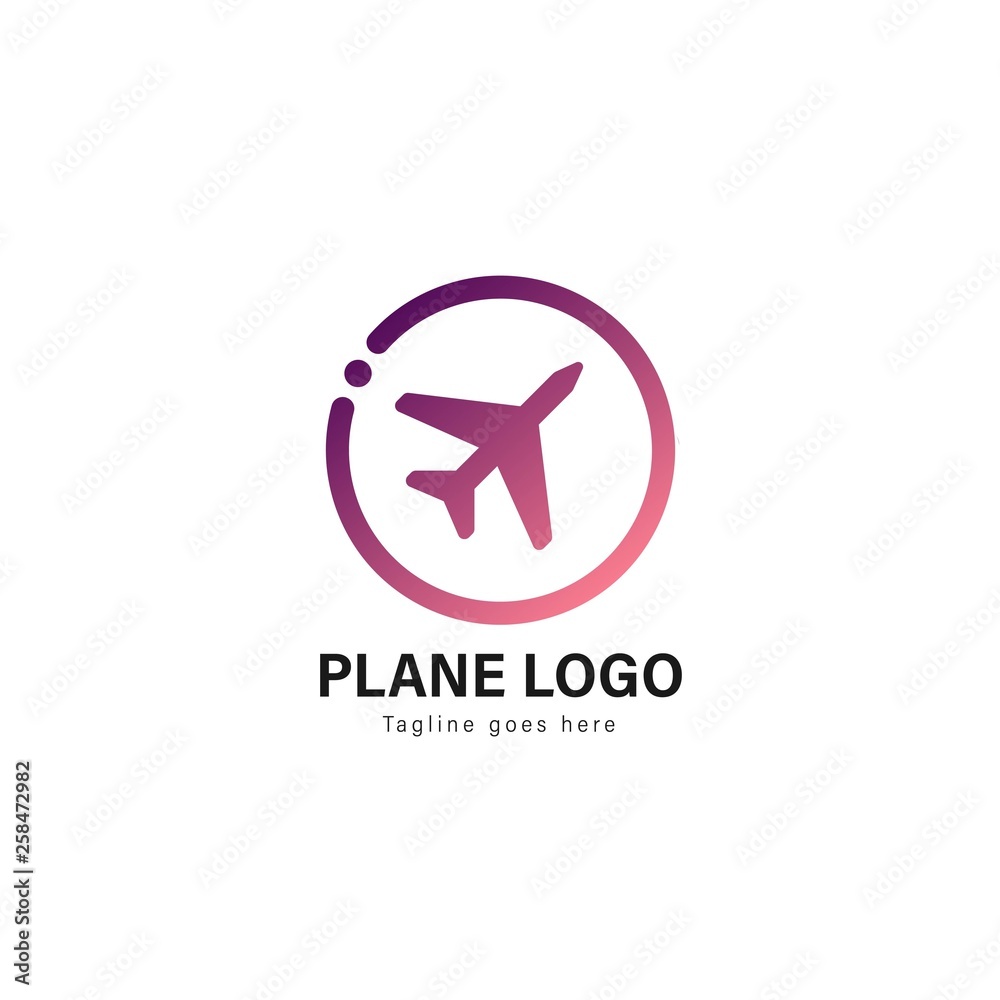 Plane logo template design. Plane logo with modern frame vector design Plane logo template design. Plane logo with modern frame vector design