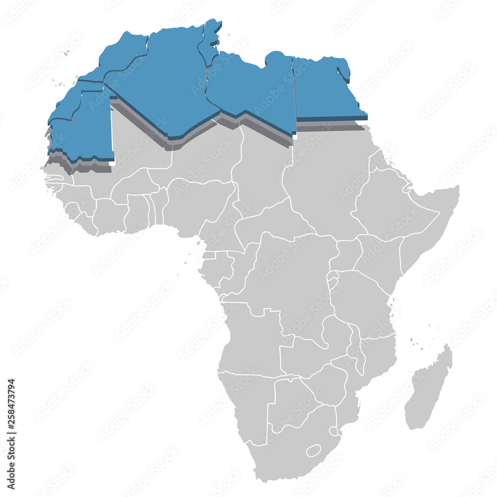 North Africa in blue on the grey model of Africa map. Vector illustration North Africa in blue on the grey model of Africa map. Vector illustration