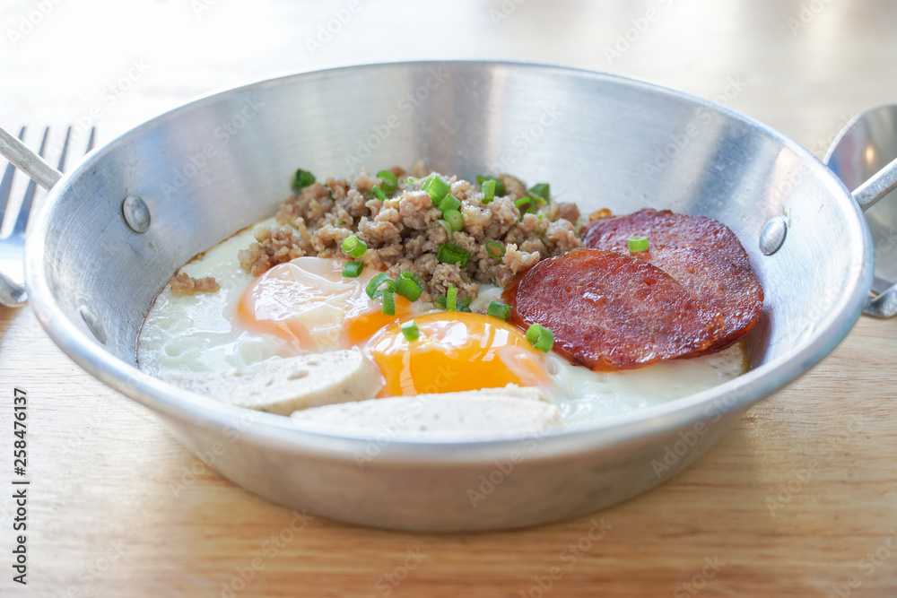 Indochina pan-fried egg with toppings, Thai Breakfast. Indochina pan-fried egg with toppings, Thai Breakfast.