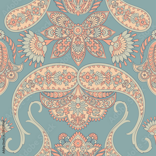 Seamleaa Paisley vector pattern. Batik Fantastic flower, leaves photo