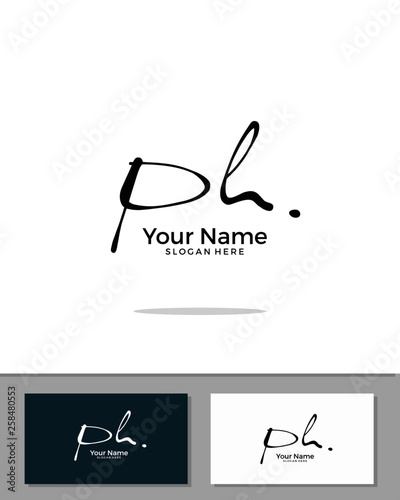 P H PH initial handwriting logo template vector.  signature logo concept