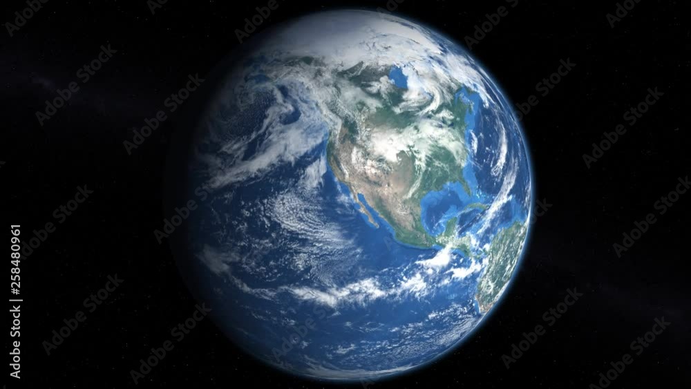 slowly rotating earth 360, with alpha, view of the northern hemisphere, seamless looping