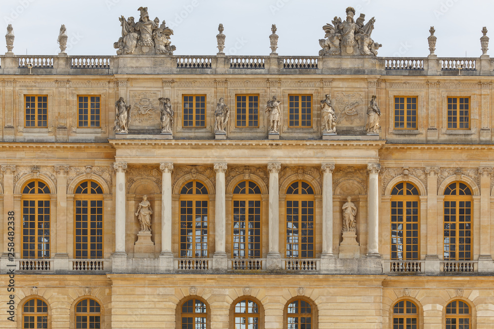 Facade of famous Versailles palace, France