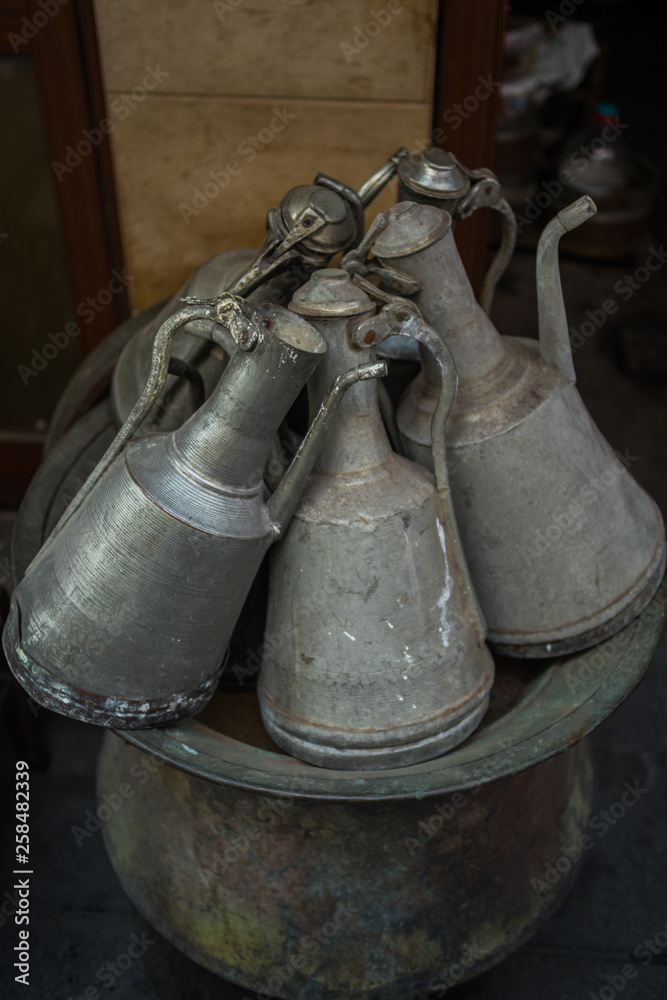 traditional turkish old copper water containers; ewers traditional turkish old copper water containers; ewers