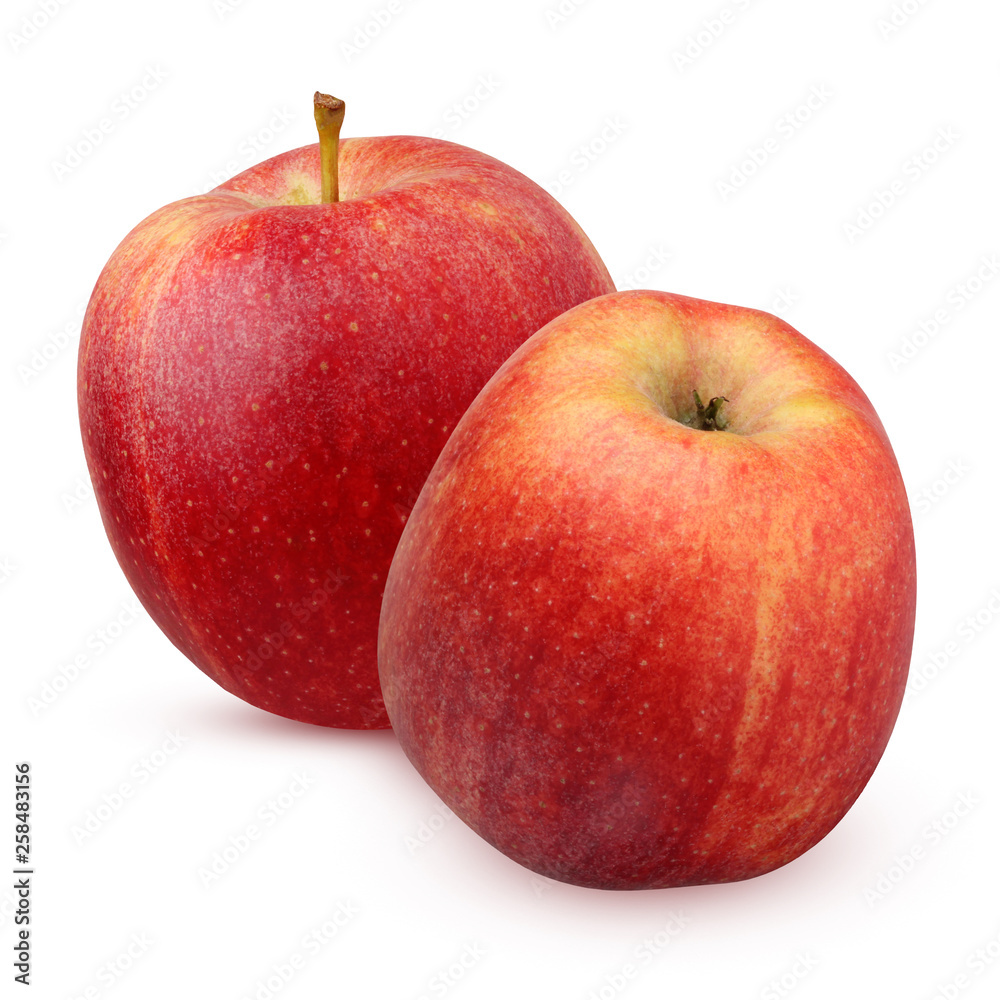 two red striped Apple isolated on white background. two red striped Apple isolated on white background.