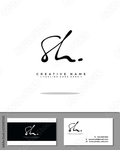 S H SH initial handwriting logo template vector.  signature logo concept photo