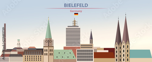 Bielefeld city skyline vector illustration on colorful gradient beautiful day sky background with flag of Germany