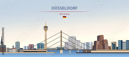 Dusselforf city skyline vector illustration on colorful gradient beautiful day sky background with flag of Germany