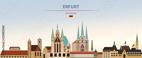 Erfut city skyline vector illustration on colorful gradient beautiful day sky background with flag of Germany