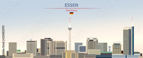 Essen city skyline vector illustration on colorful gradient beautiful day sky background with flag of Germany