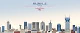 Nashville city skyline vector illustration on colorful gradient beautiful day sky background with flag of United States