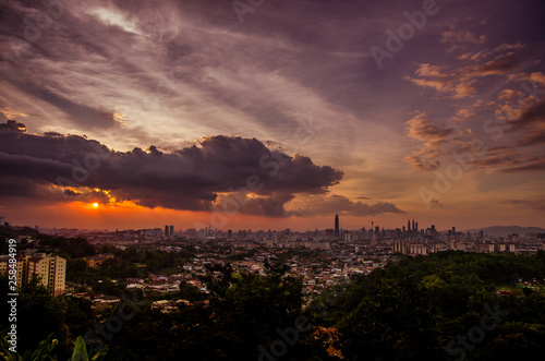 Photography Sunset view of kuala lumpur city from bukit ampang, kuala lumpur, Malaysia