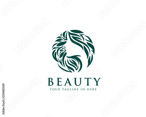 circle beauty Natural women face logo design inspiration
