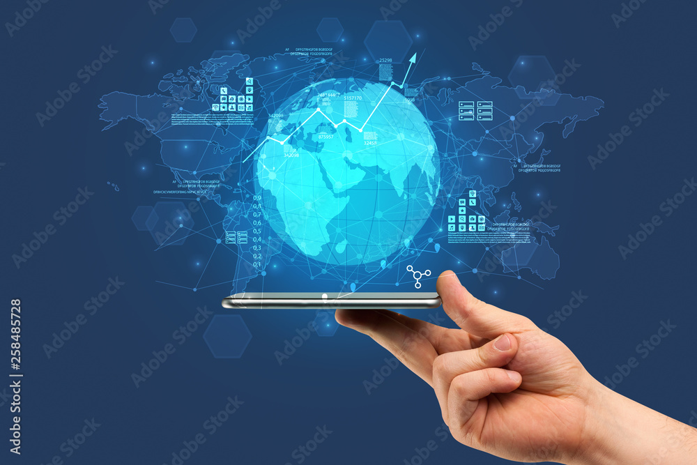 Hand using phone with multinational worldwide estate report concept
Hand using phone with multinational worldwide estate report concept