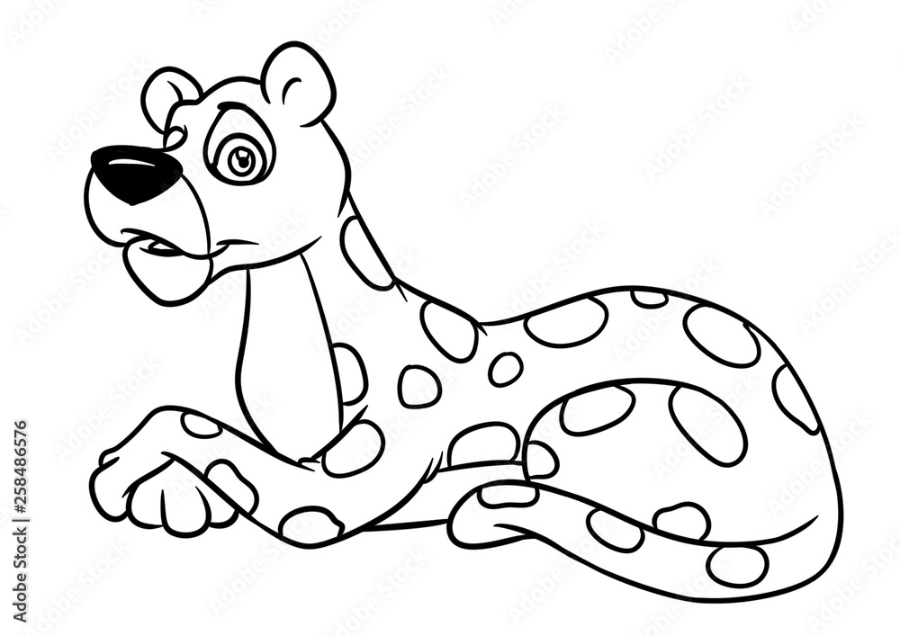 Obraz premium Leopard lies animal character cartoon illustration isolated image coloring page