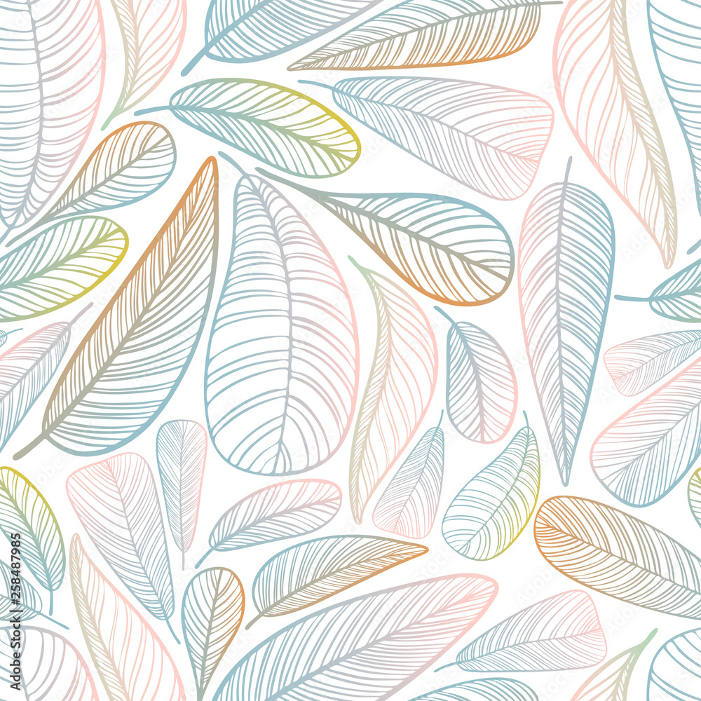 Fototapeta premium Seamless cute colorful pattern with light birds feathers.