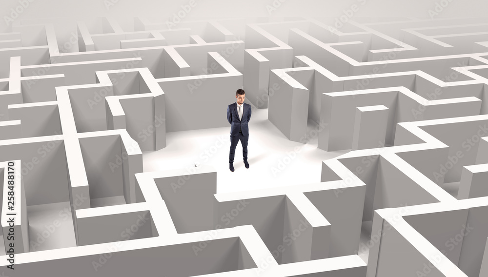 Young businessman standing in a middle of a 3D maze
Young businessman standing in a middle of a 3D maze