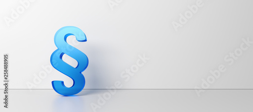 Blue paragraph sign on white background with empty space on right side. 3D Rendering
