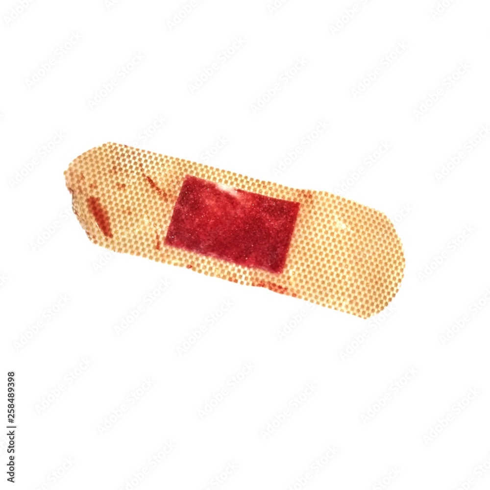 Plaster for a wound that is filled with blood stains On a white background Plaster for a wound that is filled with blood stains On a white background