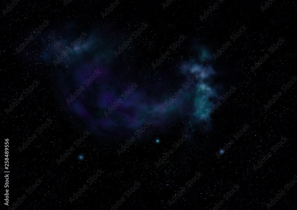 Star field in space and a nebulae. 3D rendering