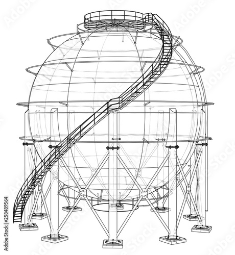 Spherical gas tank outline. Vector