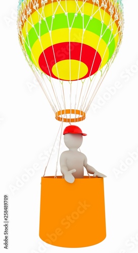 3d man on the air balloon. 3d render